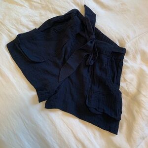 Navy Tie Waist Shorts